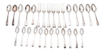 Mixed silver flatware, including a set of twelve teaspoons, initialled, by Thomas Wallis,
