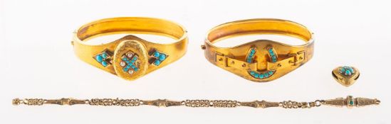 A group of Victorian turquoise set jewellery,