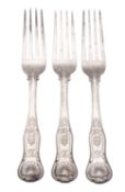 South African silver; a 19th century set of 3 King's pattern (diamond shell heel) dessert forks,