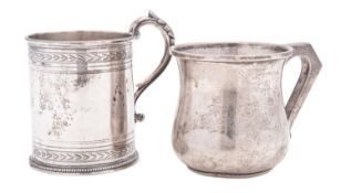 A Victorian engraved silver christening mug, circular form,