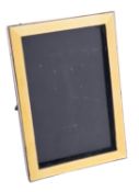 A George V silver & enamel mounted wooden photograph frame, rectangular form,