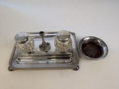 A 20th century silver plated inkstand, o