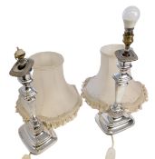 A pair of silver plated lamps & shades,