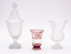 A cut-glass thistle shaped vase, 23cm; a