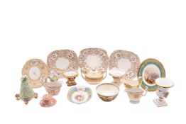 A mixed lot of English porcelain, 19th century and later including a Derby named view