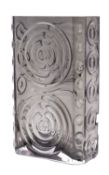 A Dartington smoke glass vase of rectang
