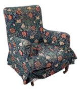 An Edwardian mahogany frame armchair, fu