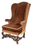 A William & Mary oak and upholstered win