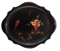A Victorian black lacquered papier-mache