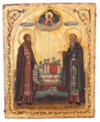 A Russian painted and parcel gilt wood i