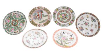 Six Chinese porcelain plates. In a range of patterns including figures and floral etc.