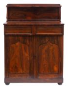 An Early Victorian rosewood Chiffonier. The raised gallery above the rectangular top