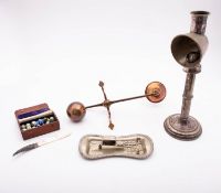 Mixed metalware, to include a lamp, snuf