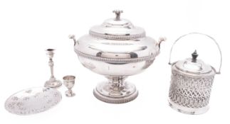 A silver candlestick & group of plated w