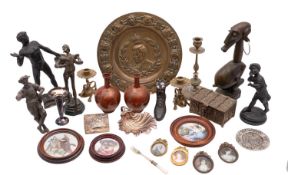 A mixed lot of metalwork figures and oth