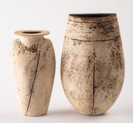 Two white stoneware vases in the manner of Hans Coper,
