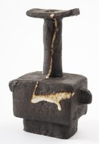 *Janet Leach [1918 - 1997] a slab built stoneware vase with lug handles,