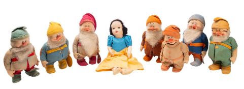 Early 20th Century Chad Valley 'Snow White and the Seven Dwarves' fabric dolls.