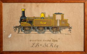 Paul Wentzlow, '0-4-2 Tank Engine Bow' - watercolour on paper, 35cm x 56cm, framed and glazed.