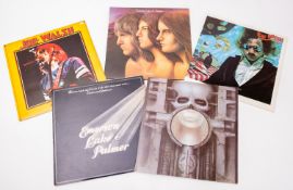 Five LP albums: three by Emerson Lake and Palmer (including Brain Salad Surgery - fold out sleeve