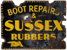 A Boot Repairs & Sussex Rubbers enamel sign.