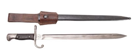 An Argentine M1909 pattern bayonet, the straight single edge fullered blade stamped N2889,