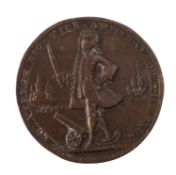 A Portobello 1739 Vernon commemorative medallion. Showing battle scene and Vernon, 38mm approx.
