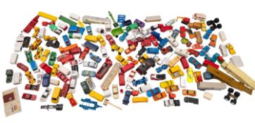 A mixed collection of die-cast vehicles.