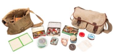 A Brady canvas and leather fishing bag.