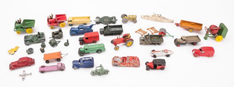 A collection of mainly Dinky diecast vehicles. Including cars, trucks and tractors etc, unboxed.