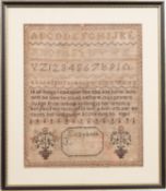 A late 19th Century needlework sampler, worked by Elizabeth.