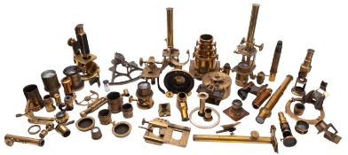 Two part complete JH Steward, London brass monocular microscopes.