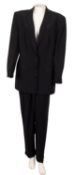 Jones New York, a black silk two piece suit, consisting of a jacket and trousers, US size 14,