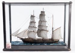 An early 20th century cased waterline model of clipper ship 'Nortero',