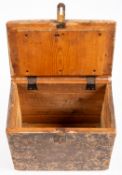 A 19th century wooden ammunition or explosives box, the top with iron handles and stencilled '...