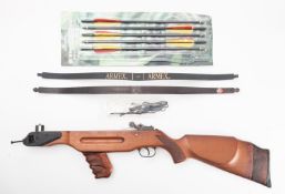 Armex or similar. A stained and beech crossbow, with accessories.
