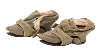A pair of late 18th/early 19th century lady's shoes with clog or overshoe,