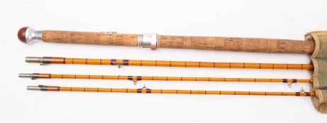 A Hardy Bros, Alnwick 'The Wye' split cane three piece fly fishing rod.