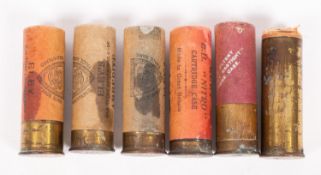 A group of five Eley 12 bore cut-away advertising cartridges,