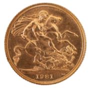 An Elizabeth II 1981 Sovereign.