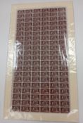 GB 1937 Coronation stamp in complete sheet of 120 stamps, framed in cardboard mount.