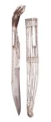 A 19th century Sri Lankan 'Phia Kaetta' or 'Pihiya' white metal mounted ceremonial dagger,