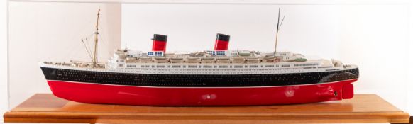A cased scale model of the Cunard Liner RMS 'Queen Elizabeth', rigged forward mast