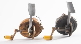Two prototype Arthur Allen 'Spinet' type threadline casting reels,