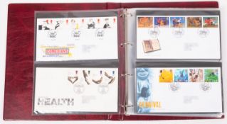 GB first day cover collection in seven Royal Mail albums (in good condition), clear typed addressed.