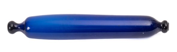 A 19th century blue glass rolling pin, length 37.