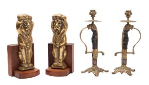 A pair of Imperial German Artillery sword hilts converted to candlesticks, 30cm high,