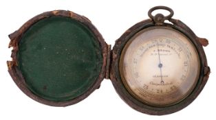 An early 20th Century J Brown, Glasgow cased pocket barometer.