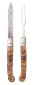 A Georgian white metal and horn two piece travelling cutlery set,