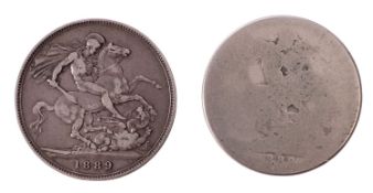 Two 1889 silver Crown coins. Together with a collection of later mainly commemorative coins etc.